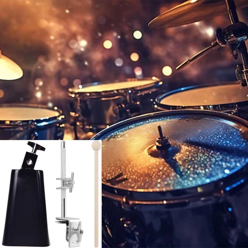 MOONBACK 7 Inch Cowbell And Cowbell Clamp, Cowbell Holder Percussion Accessory, Adjustable Drum Cowbell Mount for Bass Drum Hoop Up or Down Drum Stick - Image 5